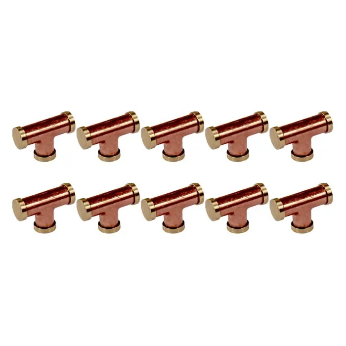 Lot de 10 Boutons de meuble en T cuivre et 3 embouts laiton "Industriel" - Arcanaute Réduction