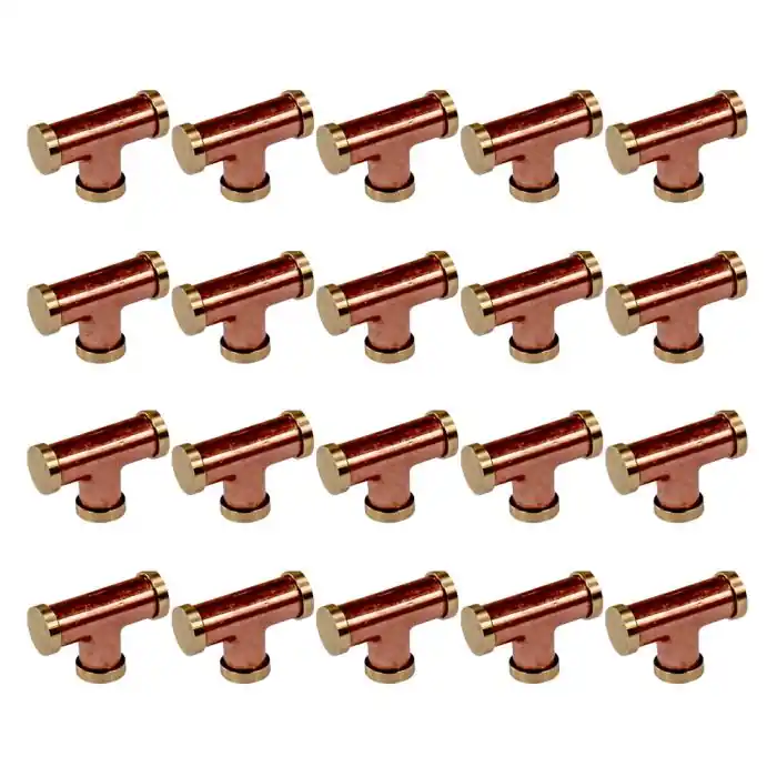 Authentique Lot de 20 Boutons de meuble en T cuivre et 3 embouts laiton « Industriel » – Arcanaute