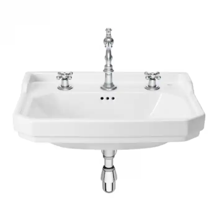 Authentique Lavabo CARMEN mural ou sur colonne (en option) - 650x480mm - Trois trous - Blanc brillant - Roca - A3270A1003