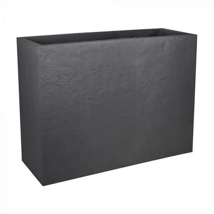 Acheter Direct Jardinière muret LOFT L VOLCANIA double paroi décor pierre - 78,5 x 29,5 x 60 cm - 46 L - Gris anthracite - EDA