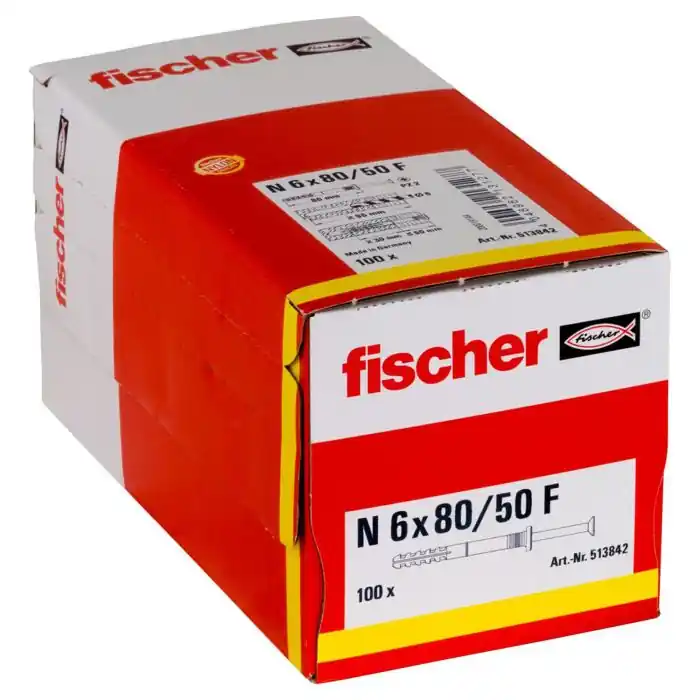 100 chevilles à frapper N Ø6 x 80 mm avec collerette épaisse et clou tête fraisée pour constructions métalliques – Fischer Paiement Sécurisé