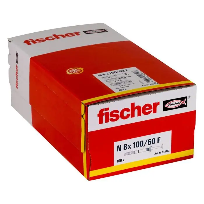 100 chevilles à frapper N Ø8 x 100 mm collerette épaisse et clou tête fraisée pour constructions métalliques – Fischer Vente Directe