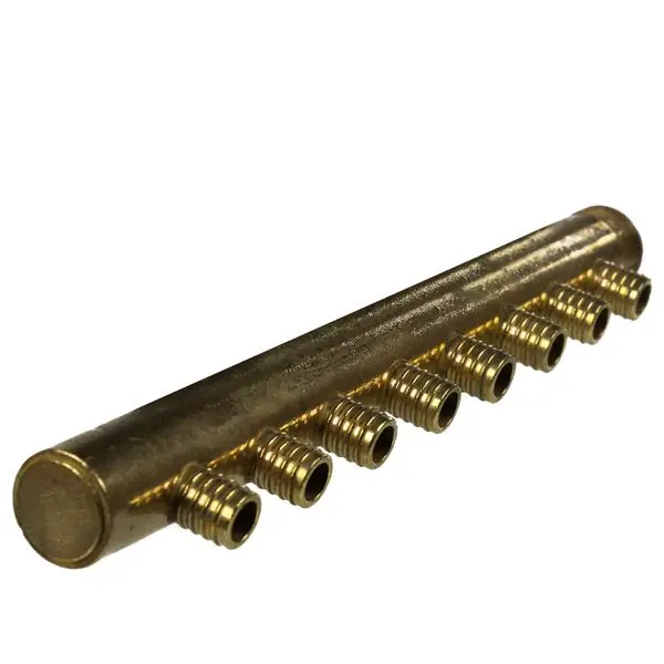 Retour Gratuit Collecteur 3/4" (20/27) Mâle-Bouchonné 8 piquages à glissement pour tube PER diamètre 16 compris 8 bagues de 16