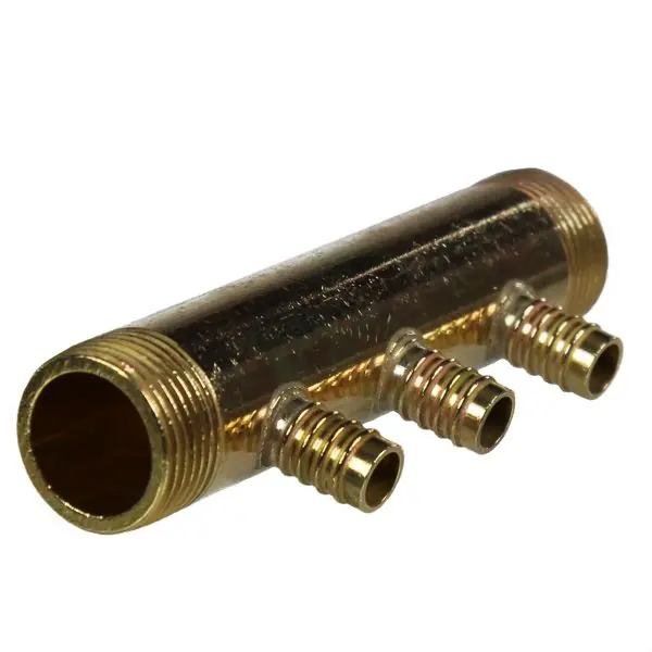 Paiement Sécurisé Collecteur 3/4" (20/27) Mâle-Mâle 3 piquages à Glissement pour tube PER diamètre 12 compris 3 bagues de 12