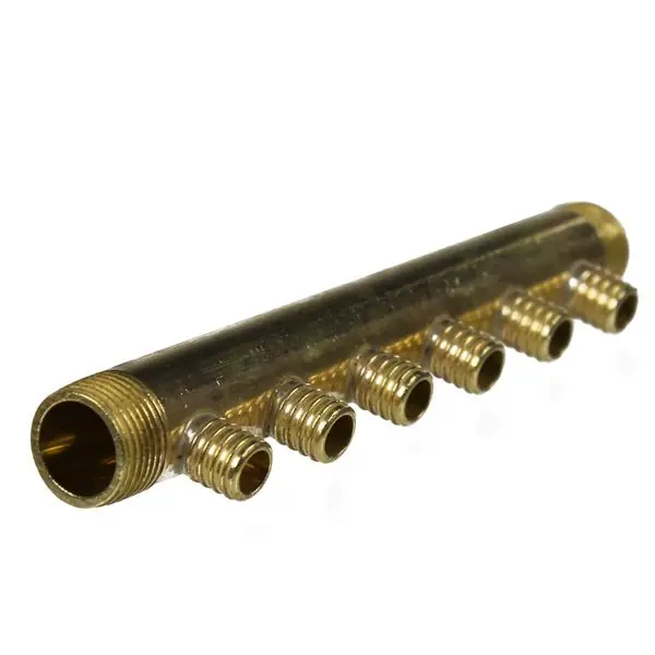 Collecteur 3/4" (20/27) Mâle-Mâle 6 piquages à Glissement pour tube PER diamètre 16 compris 6 bagues de 16 Dernier Modèle