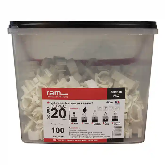 100 CLIPEO double blanc – Fixation pour tube multicouche Ø20 – RAM Offre Limitée