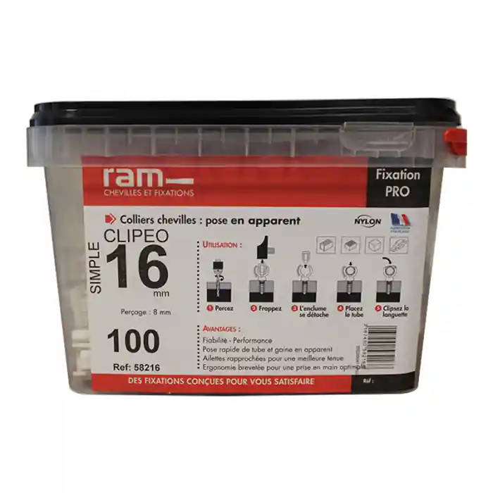 Offre Spéciale 100 CLIPEO simple blanc pour tube multicouche nu Ø16 - RAM