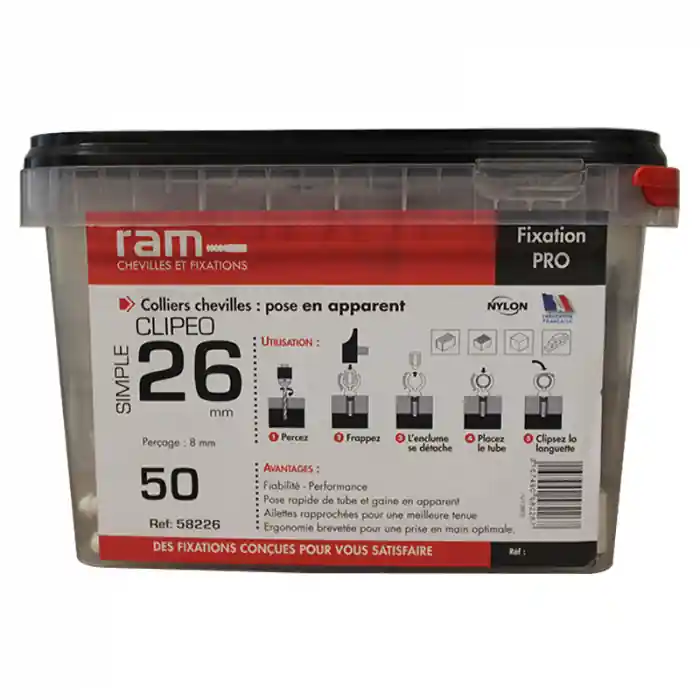 Bon Marché 50 CLIPEO simple blanc pour tube multicouche nu Ø26 et Prégainé Ø16 - RAM
