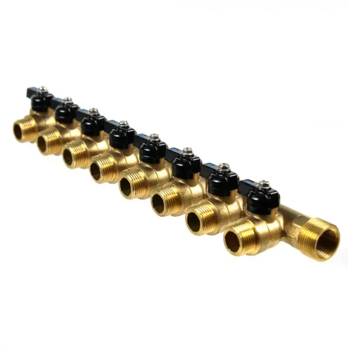Collecteur mâle 3/4" (20/27) - femelle 1/2" (15/21) avec mini-vannes monobloc 8 départs mâle 1/2" (15/21) - Arcanaute Authentique