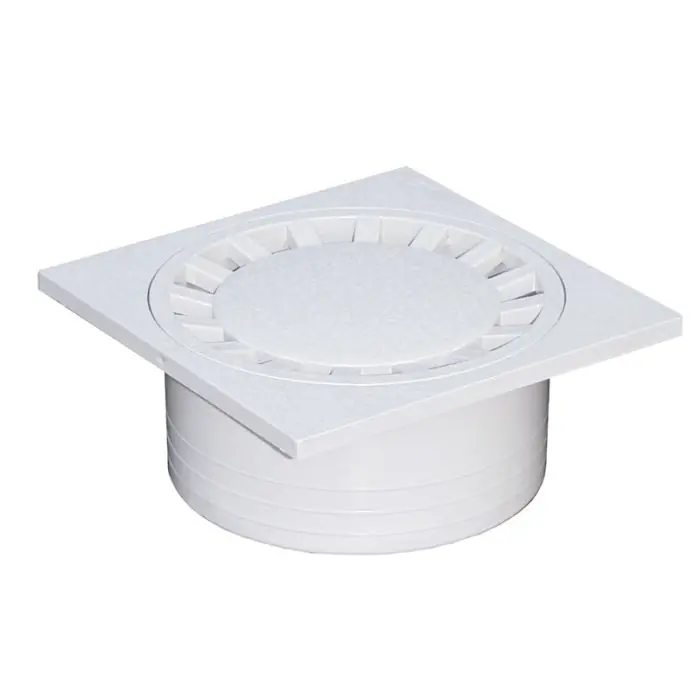 Siphon de sol PVC 200x200mm sortie verticale Ø63-75-90 – Gris Usine Directe