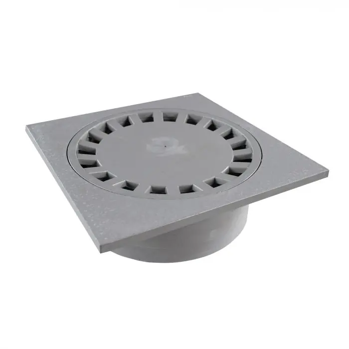 Siphon de sol PVC 250x250mm sortie verticale Ø100 femelle – Gris Expédition Rapide