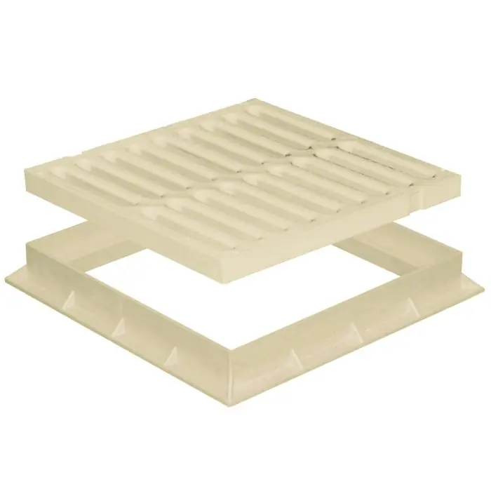 Grille de sol PVC renforcée 284 x 284 mm avec cadre anti-choc 300 x 300 mm – Résistance 41 KN – Sable – First Plast Offre Exclusive