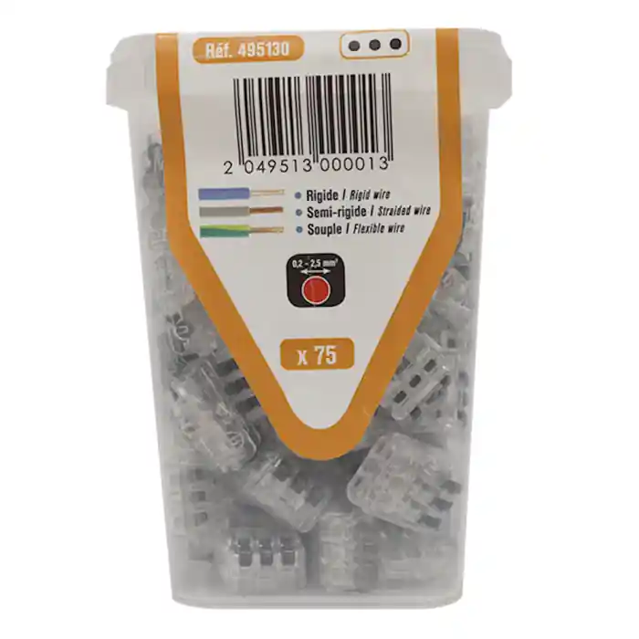 Bornes de connexion 3 fils 0,75 à 2,5mm² à levier - 75 pièces - BLM Dernière Chance