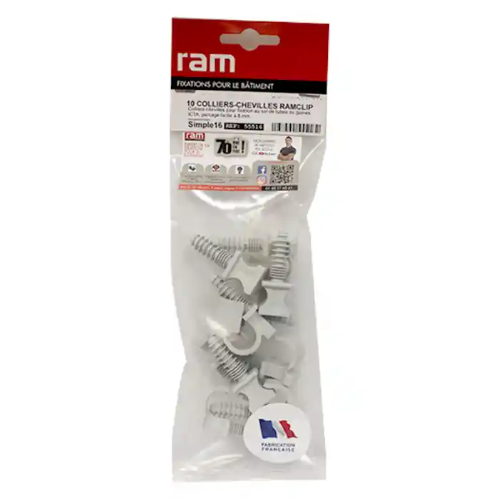 10 colliers chevilles RAMCLIP gris pour tube nu Ø12 à 16 – RAM Prix Promo