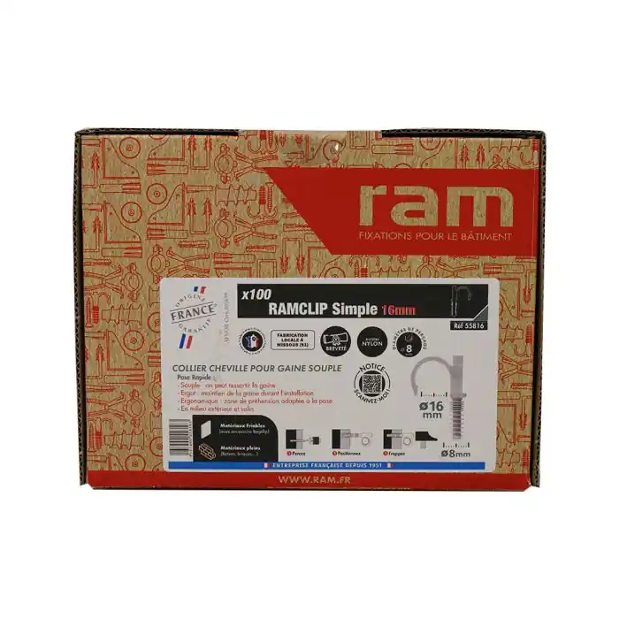 100 colliers chevilles RAMCLIP gris pour tube nu Ø12 à 16 – RAM Promotion Saisonnière