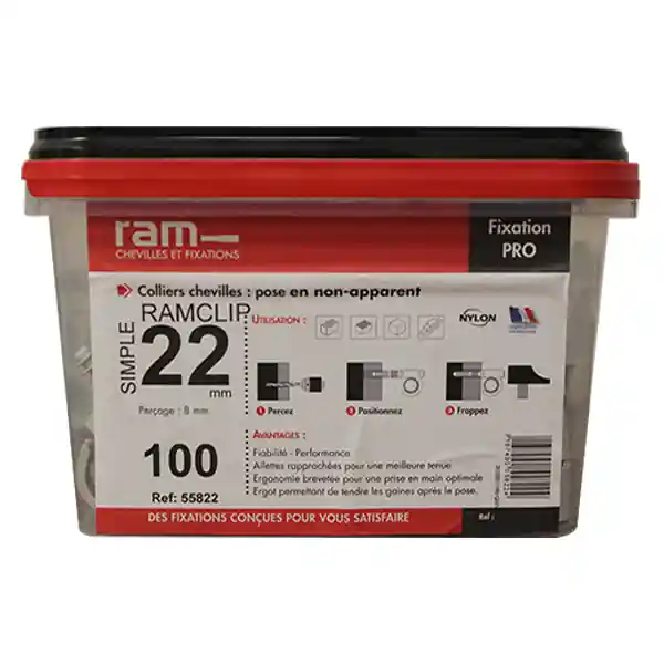 100 colliers chevilles RAMCLIP simple gris pour tube nu Ø22 et prégainé Ø12 – RAM Achetez Aujourd&rsquo;hui