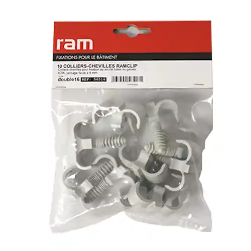 Soldes 10 colliers chevilles RAMCLIP double gris pour tube nu Ø12 à 16 – RAM