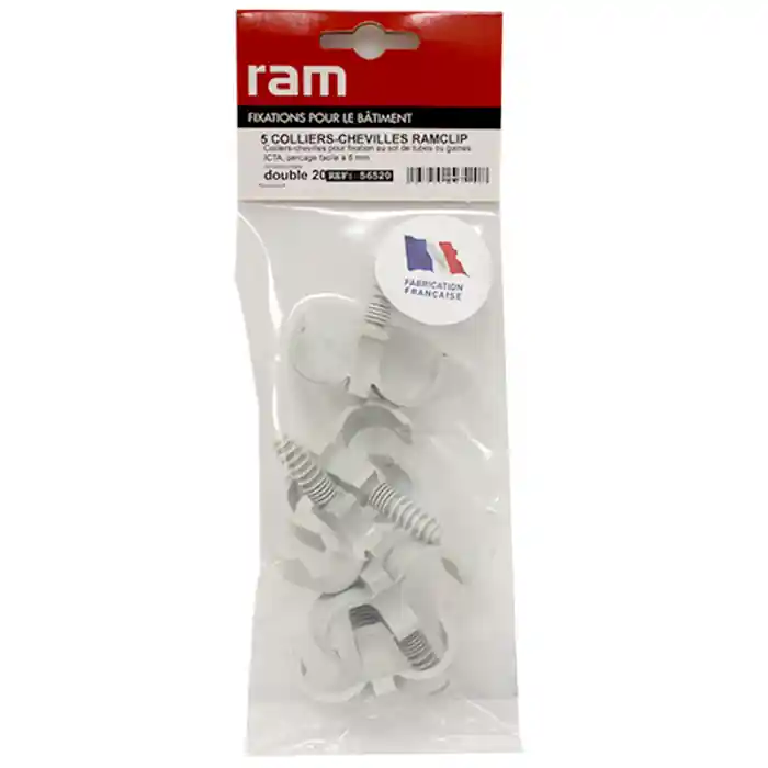 Prix Choc 5 colliers chevilles RAMCLIP double gris pour tube nu Ø20 - RAM