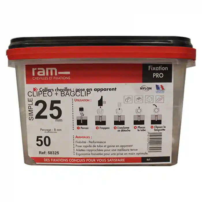 Offre Spéciale 50 CLIPEO blanc Simple multicouche Ø25 + 50 BAGCLIP - RAM