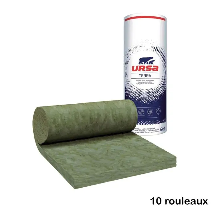 Petit Prix 10 rouleaux laine de verre URSA MNU 40 TERRA nu - Ep. 100mm - 96m² - R 2.50