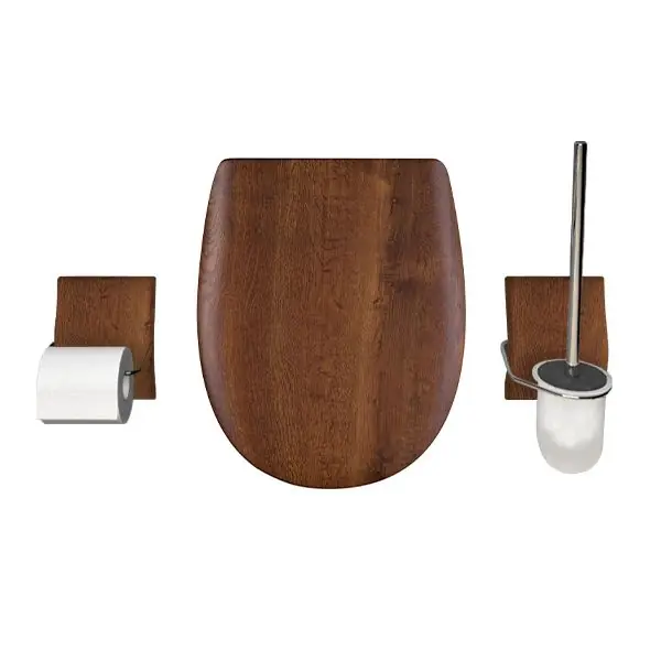 Pack accessoires WC Set OLFA "Chêne Rustique Mat" en descente manuelle Prix Cassé