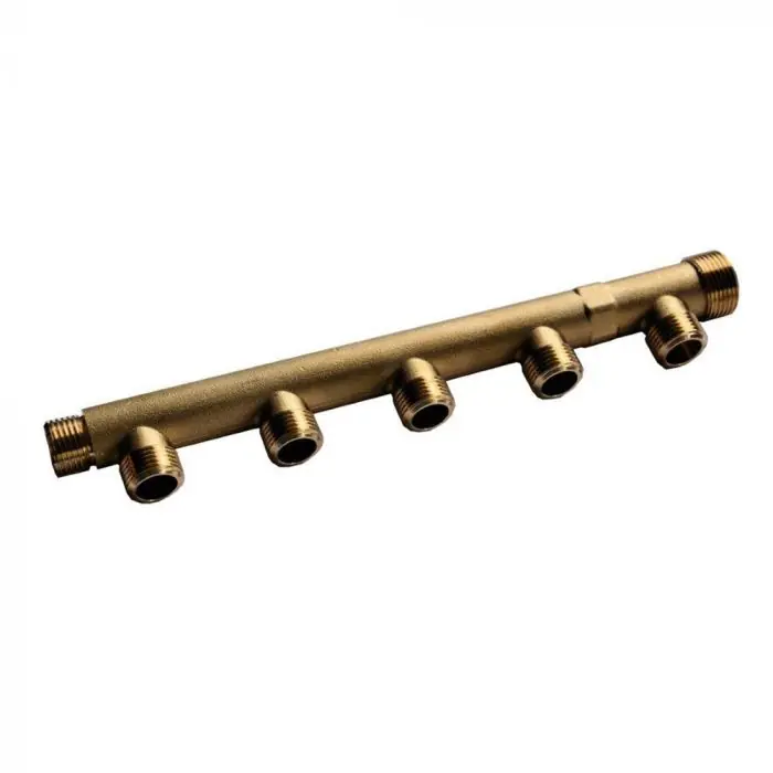 Nourrice sanitaire matricé avec arrivée Mâle 3/4" (20x27) et Femelle 1/2" (15x21) - 5 départs 1/2" (15/21) - Entraxe 50mm - Arcanaute Meilleur Choix