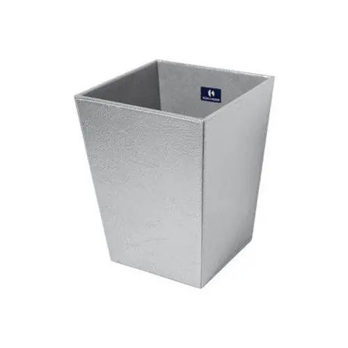 Expédié Aujourd'hui Poubelle salle de bain Ecopelle en cuir synthéthique 23x23xh30cm - couleur perle chromé