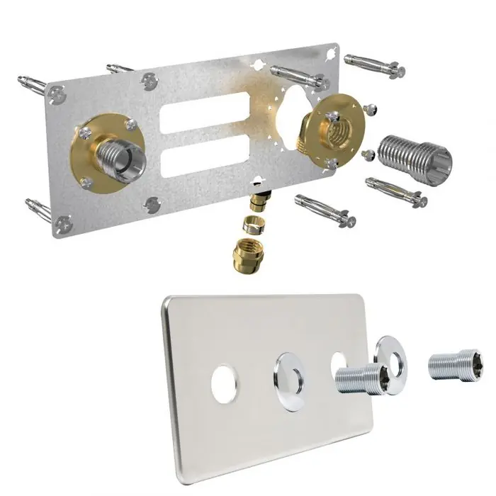 Sortie de cloison Robifix (Douche/Bain Douche) entraxe 150mm - plaque de finition - PER Ø12 - raccord à compression Femelle 1/2" (15/21) Commande En Gros