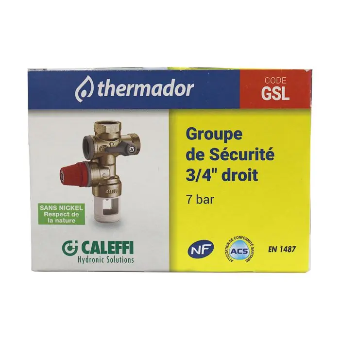 Groupe de sécurité NF CALEFFI - droit corps laiton - 3/4" MF - Thermador GSL Meilleure Vente
