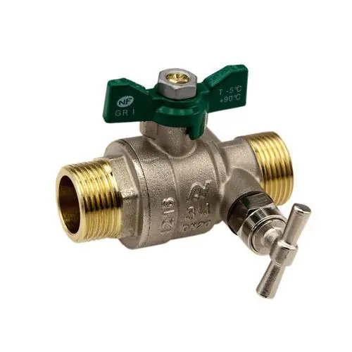 Certifié Vanne à sphère NF PN25 Passage Intégral ACS Papillon Vert M/M à purge 3/4" (20/27) - Sferaco