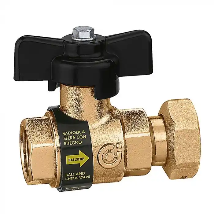 Meilleure Vente Vanne à sphère compteur droit avec clapet anti-retour Femelle 1/2" (15x21) - écrou tournant 3/4" (20x27)