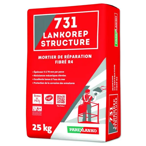 Vente Directe Mortier réparation 731 LANKOREP STRUCTURE CE+NF fibré sac 25kg