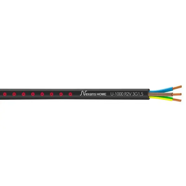 Câble industriel rigide U1000 RO2V 3 G 1,5mm² noir au mètre Prix Cassé